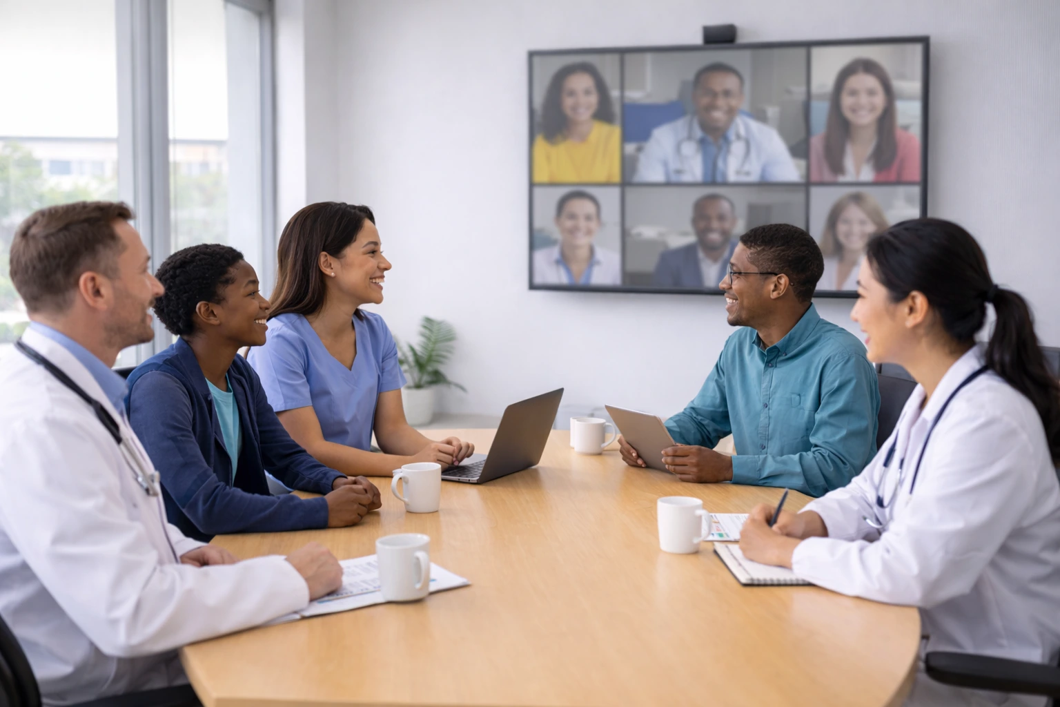 Healthcare professionals coordinating support across organizations