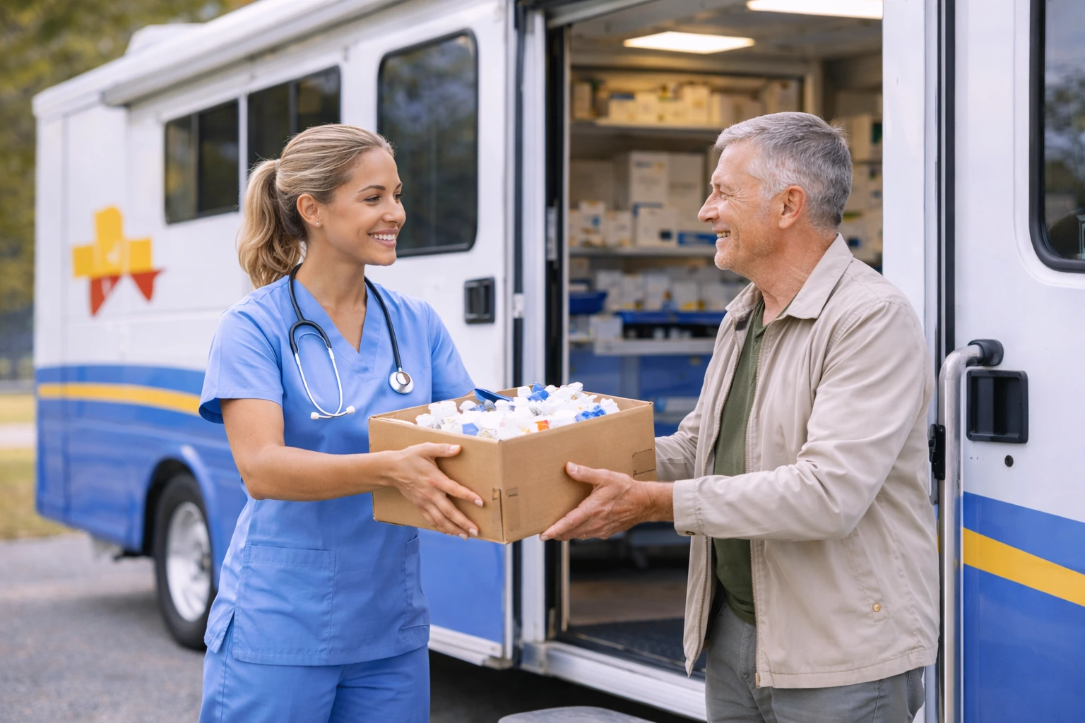 Clinicians reviewing a patient case in a care setting