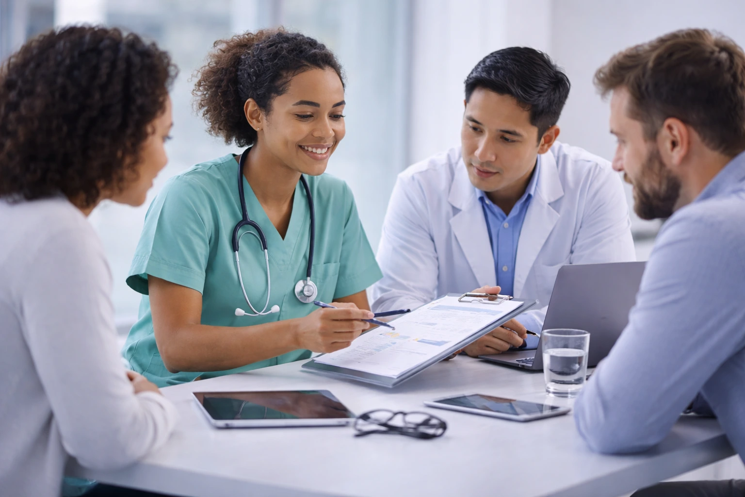 Healthcare team reviewing priorities and planning next steps